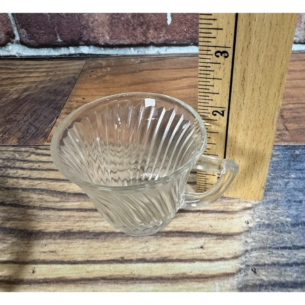 Vintage Federal Glass Diana Swirl Demitasse Cup and 2 Saucers 1940 MCM Clear‎